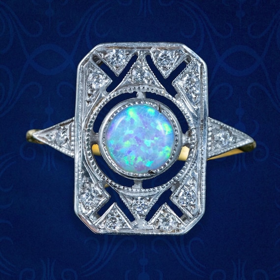Art Deco Style Opal CZ Cluster Ring