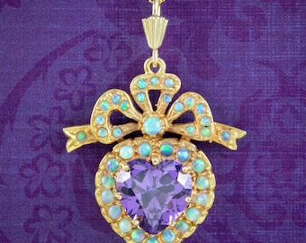 Edwardian Style Amethyst Opal Heart Necklace