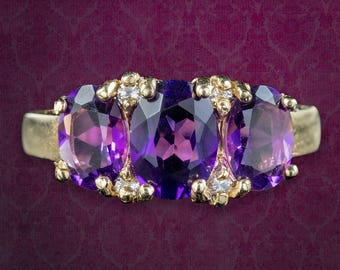 Victorian Style Amethyst Diamond Trilogy Ring