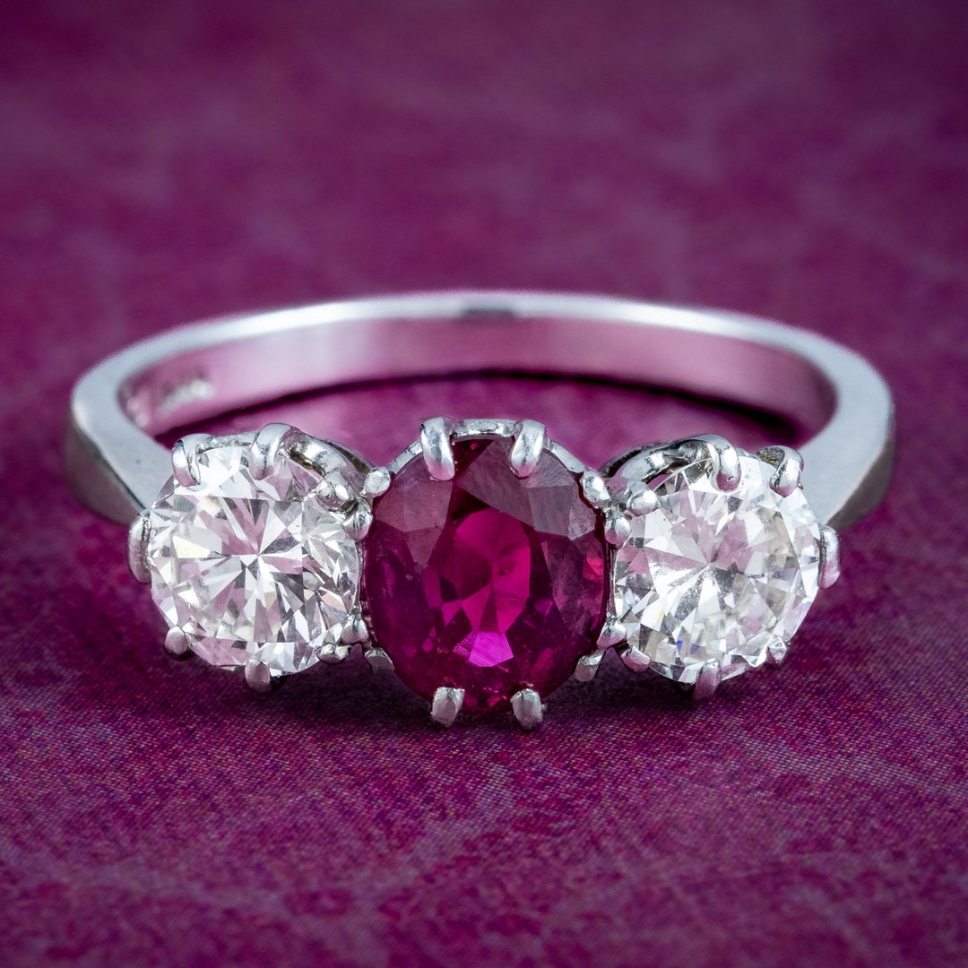 Edwardian Style Ruby Diamond Trilogy Ring 0.90ct Ruby 1.6ct Diamond - Etsy