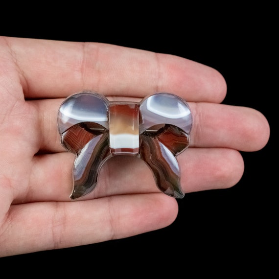 Antique Victorian Scottish Agate Bow Brooch Silve… - image 5