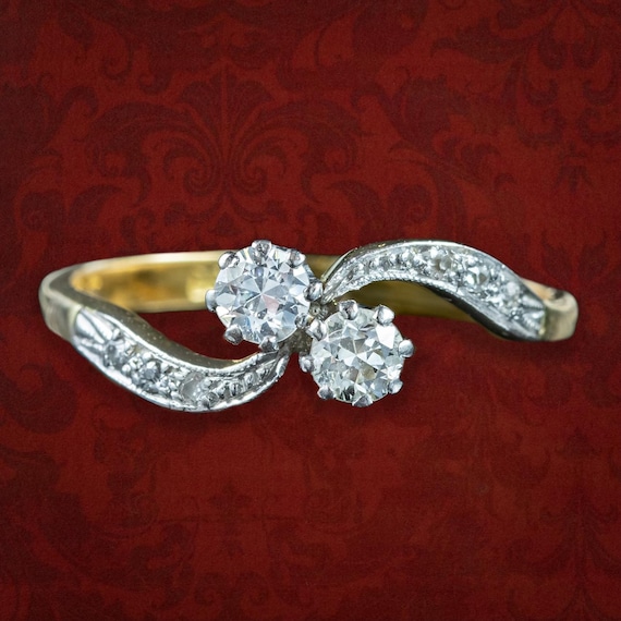 Antique Edwardian Diamond Toi Et Moi Twist Ring 0.32ct Total