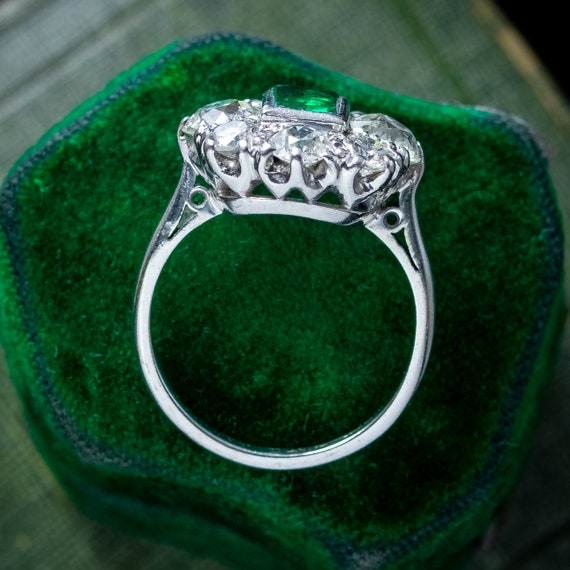 Antique Edwardian Emerald Diamond Cluster Ring 0.… - image 10