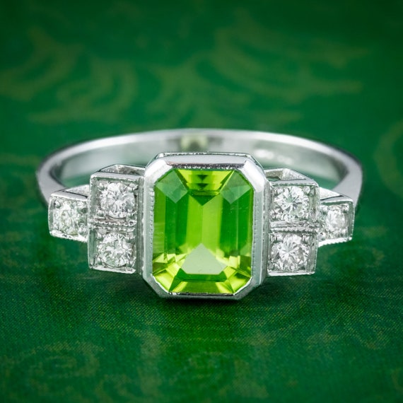 Art Deco Style Peridot Diamond Ring 1.5ct Peridot