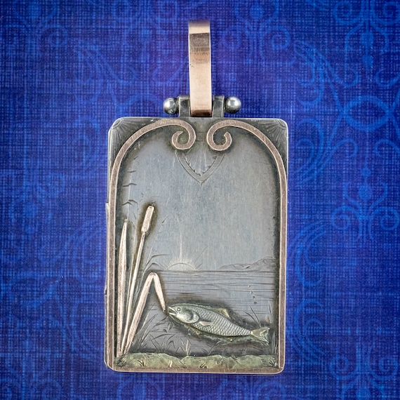 Antique Victorian Silver Fish Locket Pendant Circa 1880