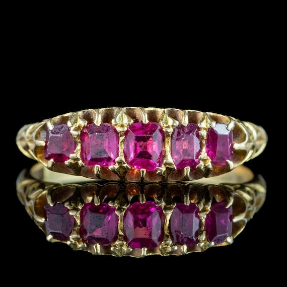 Antique Victorian Ruby Five Stone Ring 0.90ct Tot… - image 2