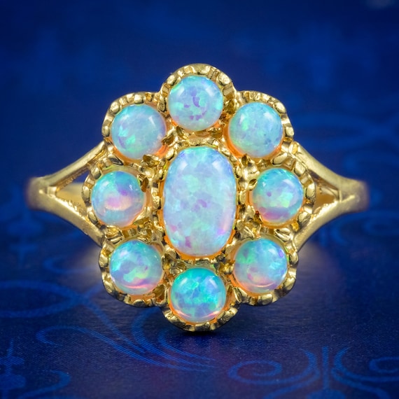 Opal Cluster Ring Silver 18ct Gold Gilt