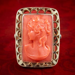 Vintage Carved Coral Cameo Ring