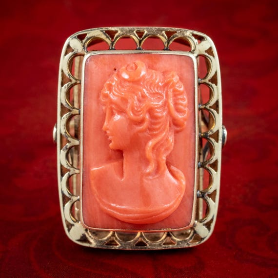 Vintage Carved Coral Cameo Ring