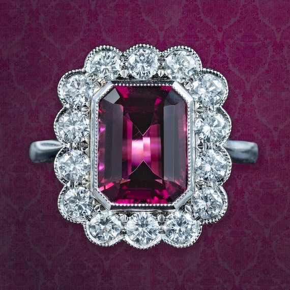 Edwardian Style Pink Tourmaline Diamond Cluster Ring 3.10ct Tourmaline