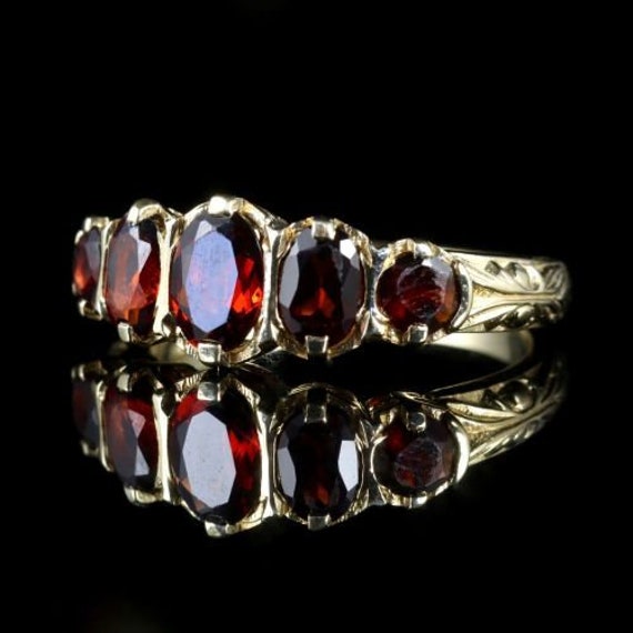 Garnet Five Stone Ring 9ct Gold Ring - image 3