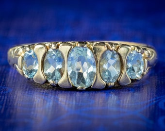 Victorian Style Blue Topaz Ring 9ct Gold Dated 2000