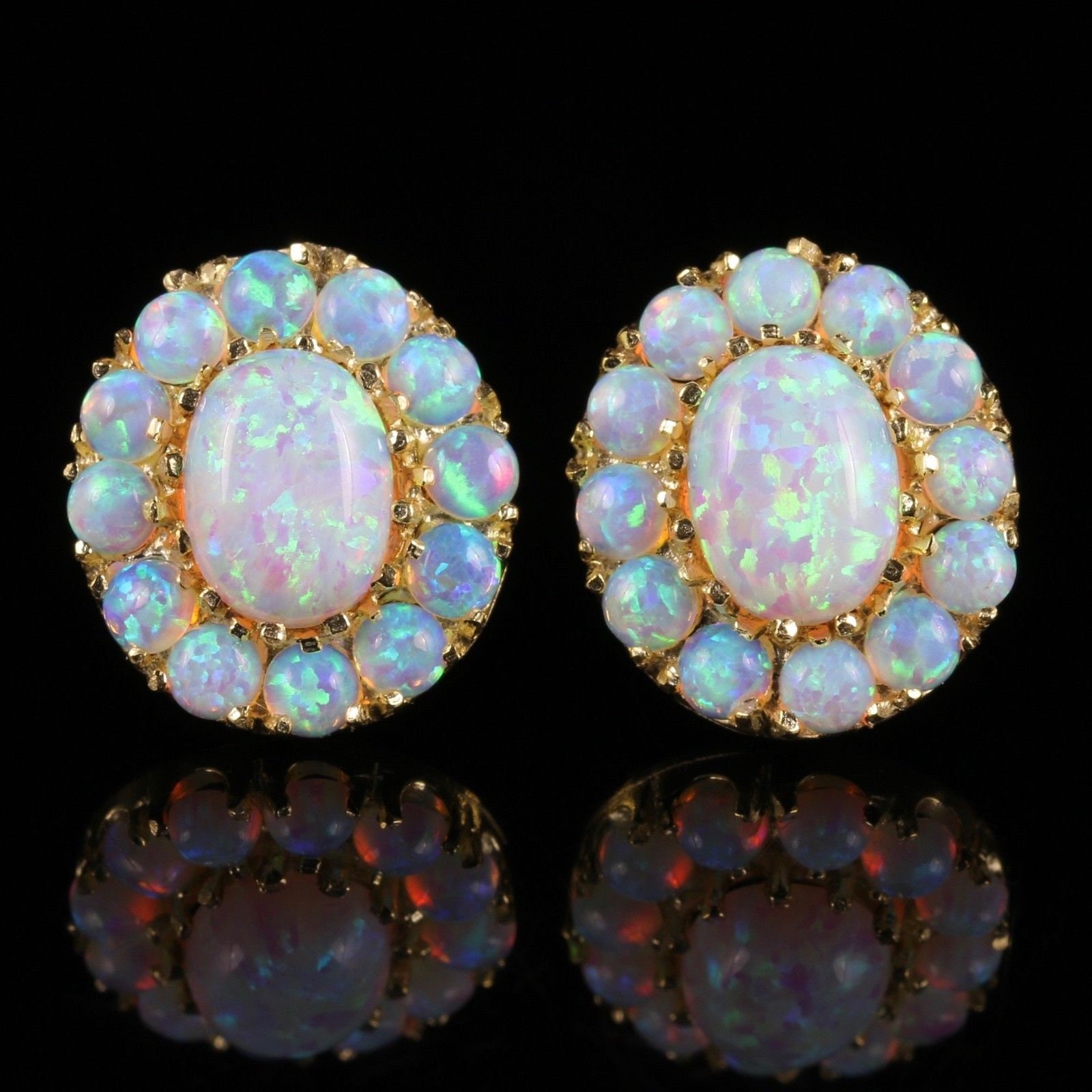 Opal Cluster Earrings Silver 18ct Gold Gilt Studs - Etsy