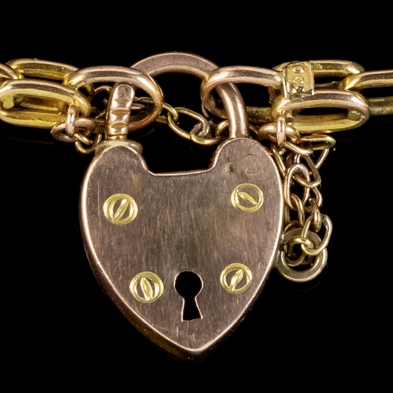 Antique Edwardian Heart Padlock Bracelet 9ct Gold… - image 4