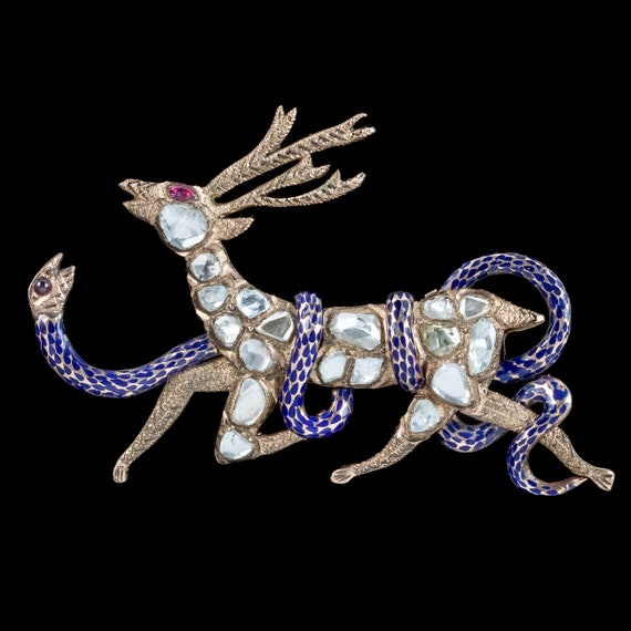 Antique Victorian French Diamond Stag And Snake B… - image 2