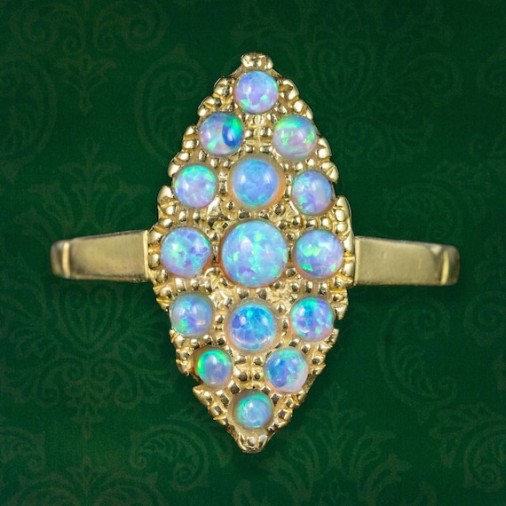 Victorian Style Opal Navette Cluster Ring
