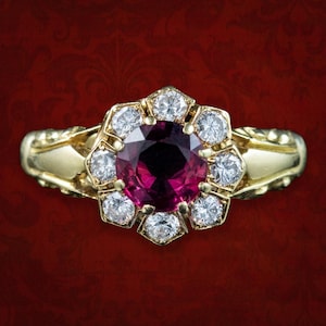 Vintage Ruby Diamond Cluster Ring Natural 1.13ct Ruby Dated 1977 With Cert