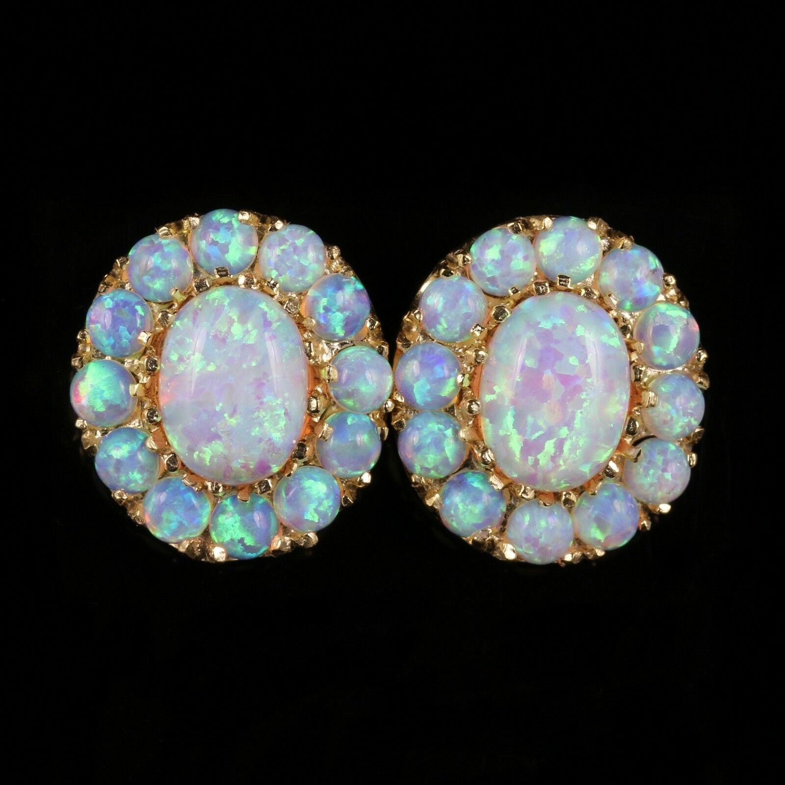 Opal Cluster Earrings Silver 18ct Gold Gilt Studs - Etsy