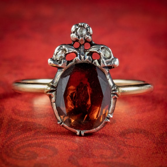 Georgian Style Flat Cut Garnet Diamond Ring 2.5ct Garnet