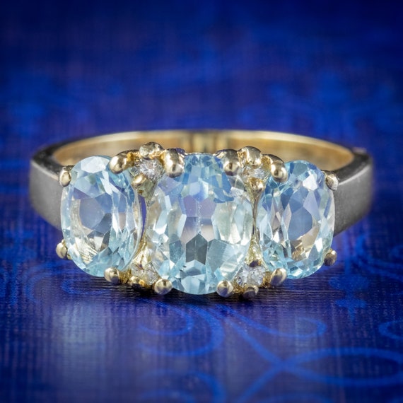 Blue Topaz Diamond Trilogy Ring 3.10ct Of Topaz