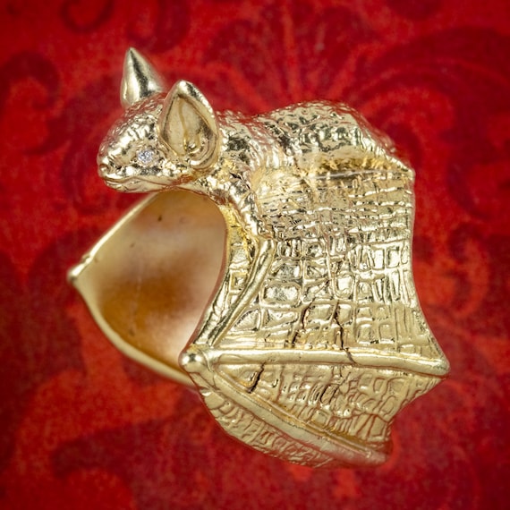 Diamond Bat Ring Sterling Silver 18ct Gold Gilt