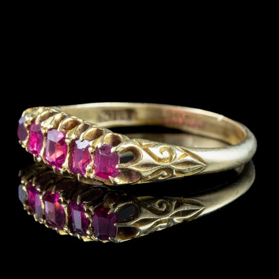Antique Victorian Ruby Five Stone Ring 0.90ct Tot… - image 3