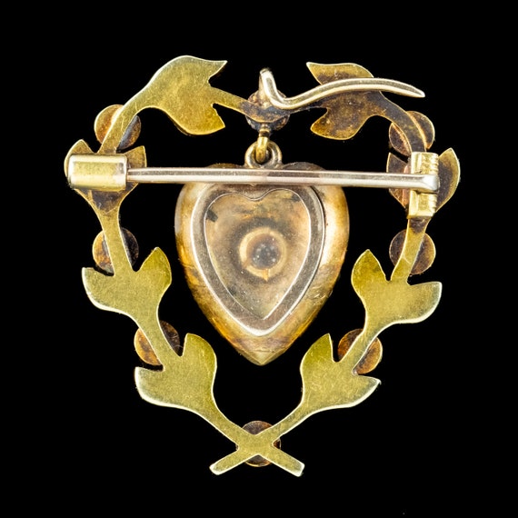Antique Victorian Pearl Diamond Heart Brooch 15ct… - image 5