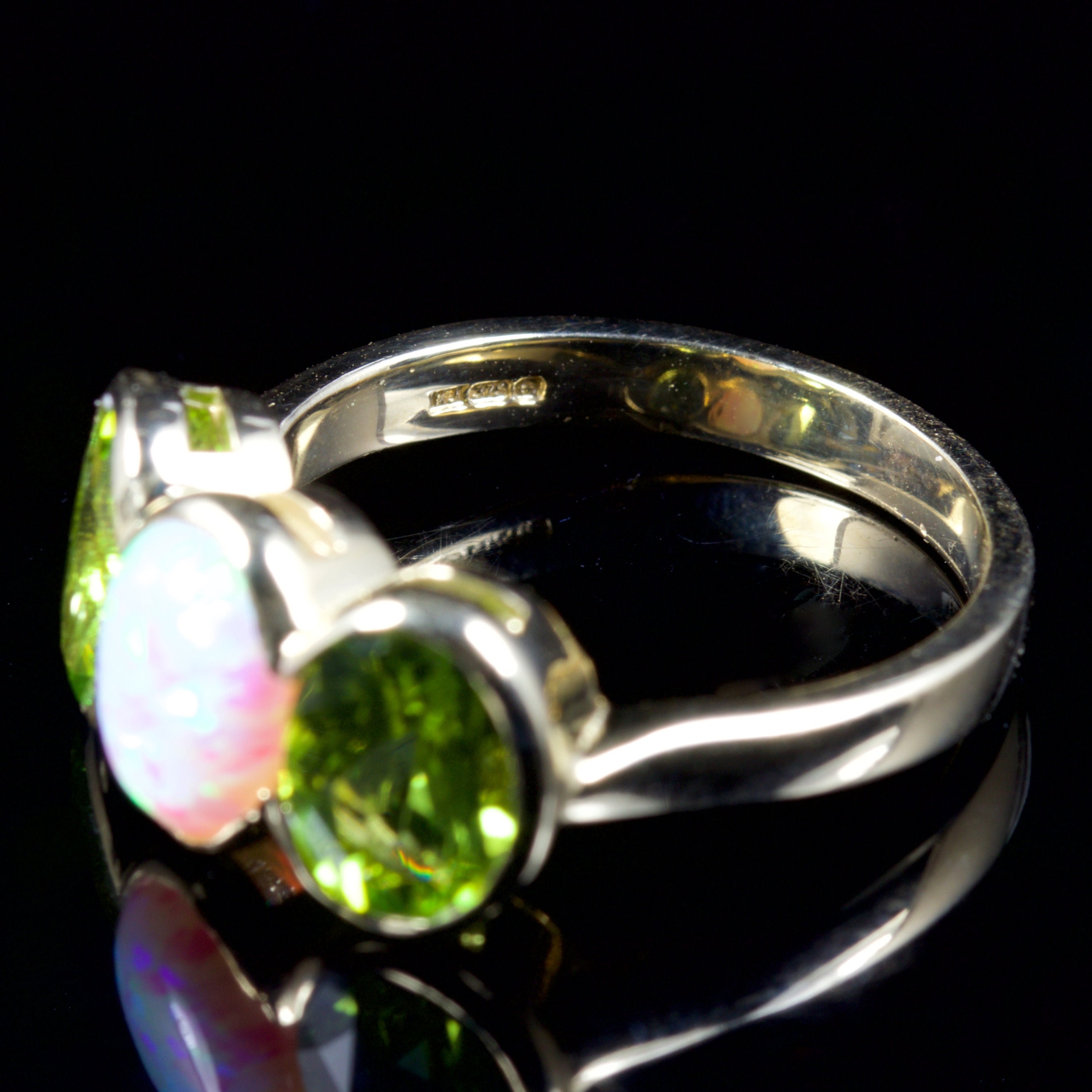 Peridot Opal Trilogy Ring 9ct Gold Ring