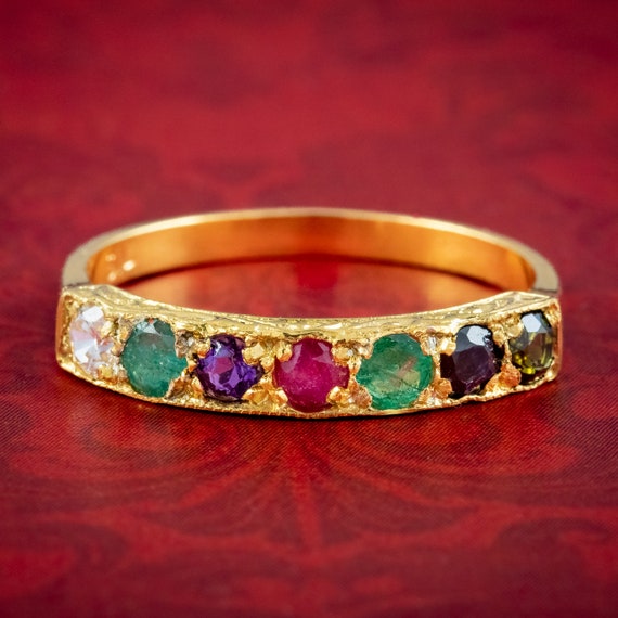 Victorian Style Gemstone Dearest Acronym Ring