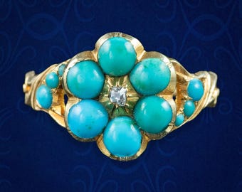 Antique Georgian Turquoise Diamond Cluster Ring Forget Me Not