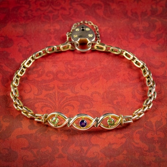Antique Edwardian Heart Padlock Bracelet 9ct Gold… - image 1