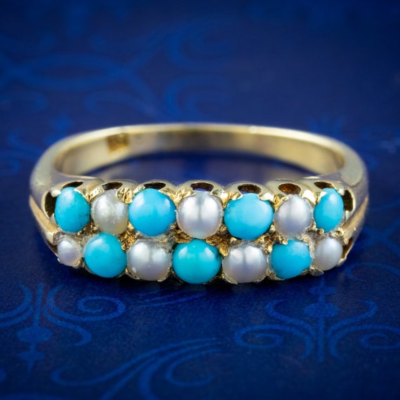 Antique Victorian Turquoise Pearl Checkerboard Ring