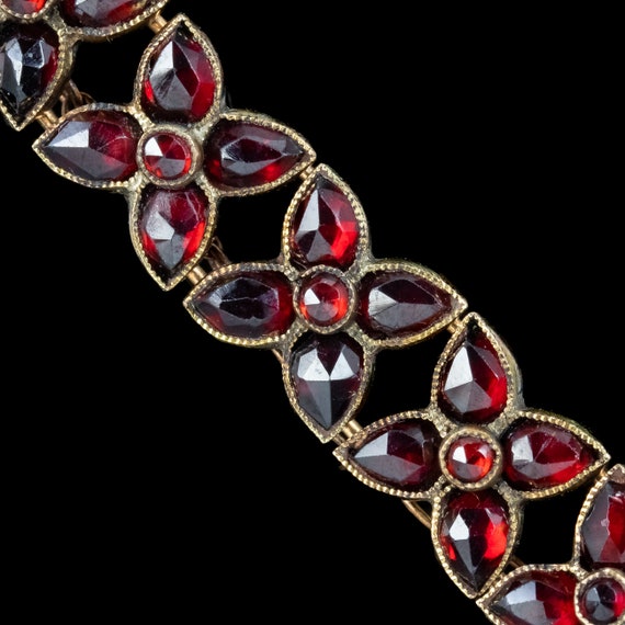 Antique Victorian Bohemian Garnet Flower Bracelet - image 4