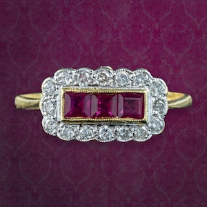 Vintage Art Deco Style Ruby Diamond Cluster Ring