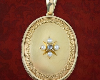 Antike Viktorianische Diamant Perle Medaillon 15 Karat Gold