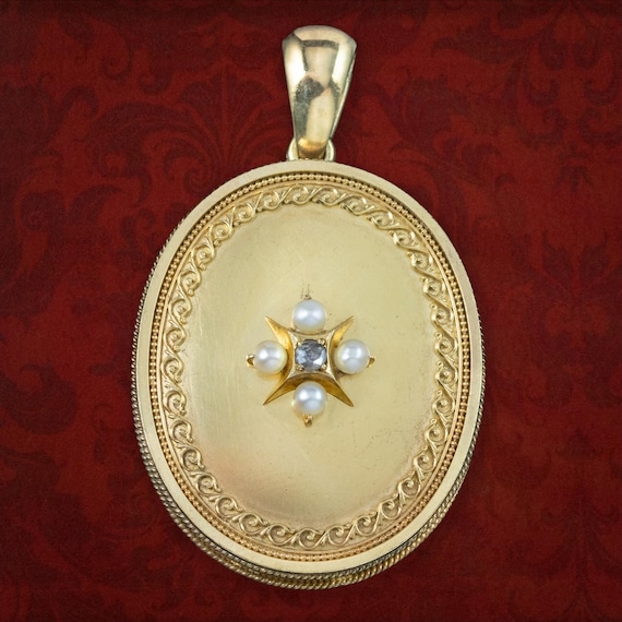 Antique Victorian Diamond Pearl Locket 15ct Gold