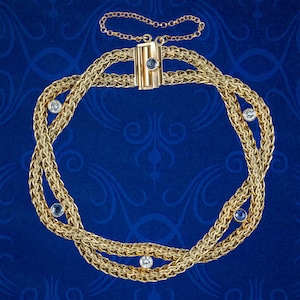 Vintage Sapphire Diamond Chain Bracelet 9ct Gold Dated 1966