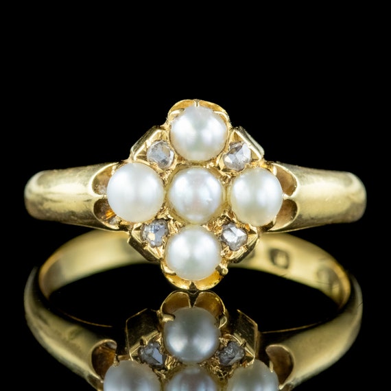 Antique Victorian Pearl Diamond Cluster Ring Date… - image 2