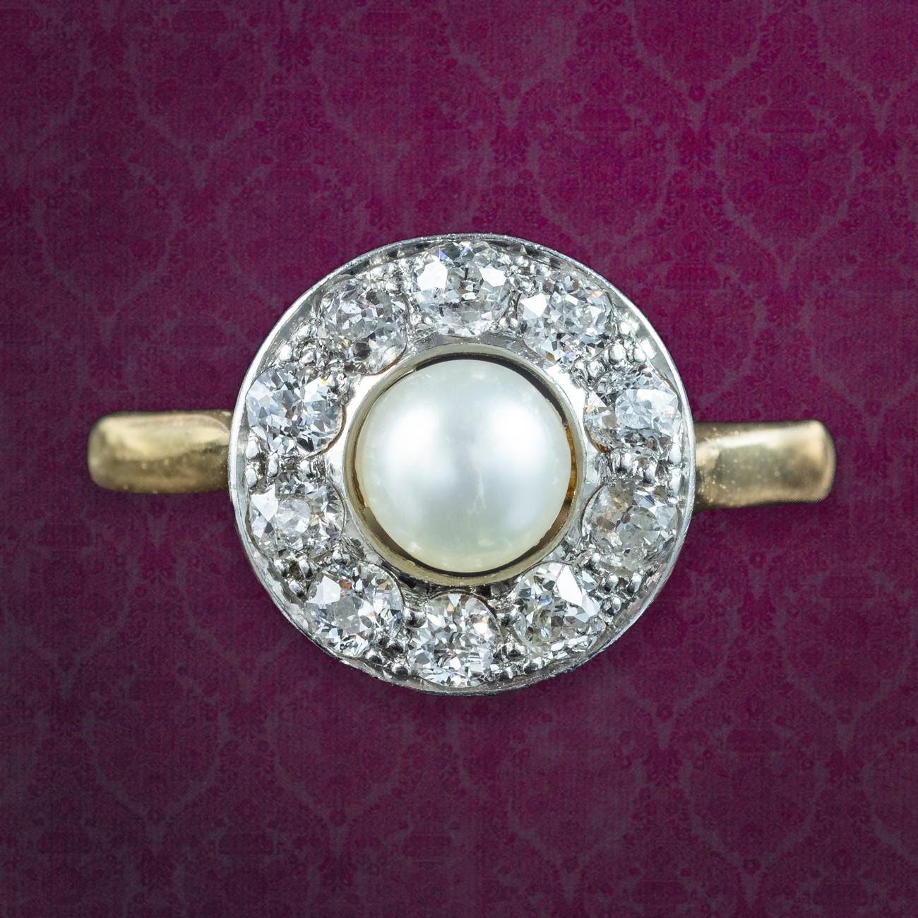 Victorian Two Tone Pearl Halo Ring