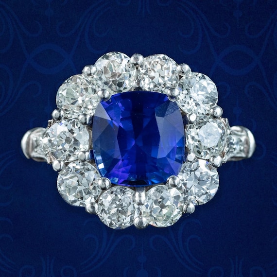 Edwardian Style Sapphire Diamond Cluster Ring 2.42ct Natural Sapphire