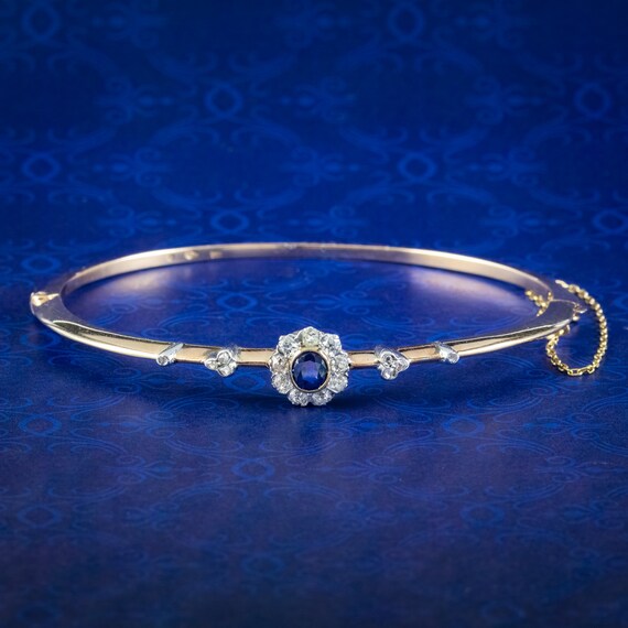 Antique Edwardian Austro-hungarian Sapphire Diamond Daisy Bangle