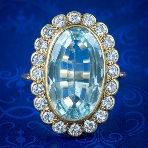 Vintage Aquamarine Diamond Cocktail Ring 10ct Aqua