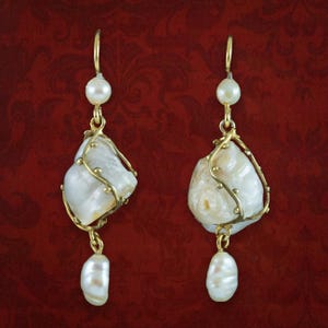 Antique Victorian Baroque Pearl Drop Earrings 15ct Gold