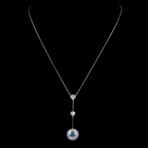 Antique Edwardian Blue Zircon Diamond Lavaliere N… - image 3