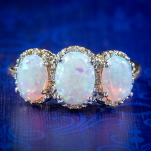 Victorian style Opal Diamond Trilogy Ring