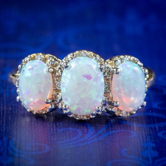 Victorian style Opal Diamond Trilogy Ring