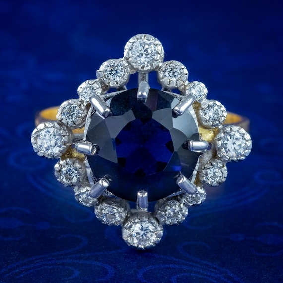 Edwardian Style CZ Tanzanite Cluster Ring