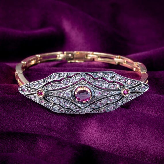Antique Victorian Ruby Diamond Cluster Bracelet S… - image 7