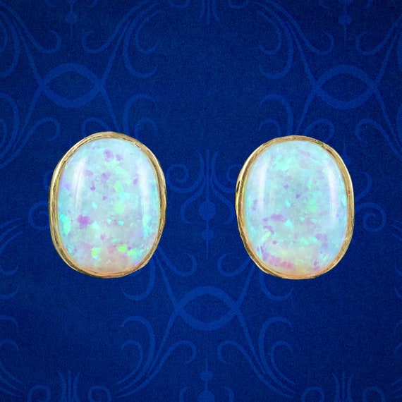 Opal Solitaire Stud Earrings 9ct Gold