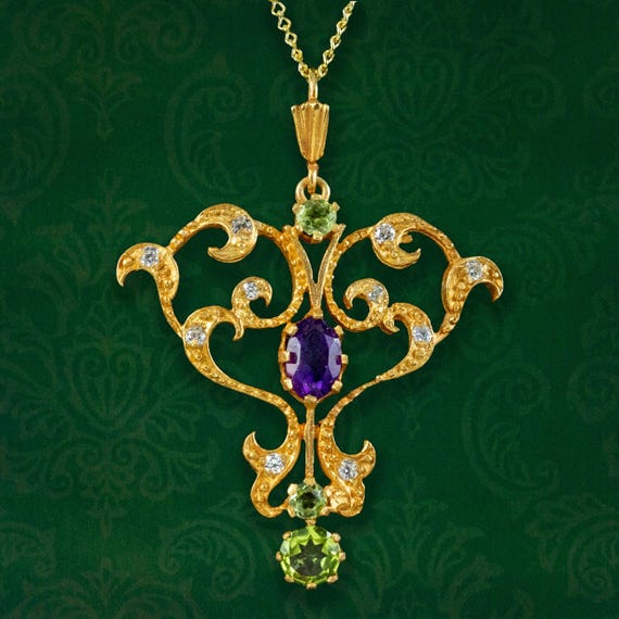 Edwardian Style Suffragette Pendant Necklace 18ct Gold On Silver